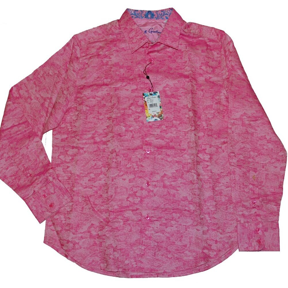 NWT Robert Graham Exclusive Men’s Sarkis Pink Classic Shirt Raspberry